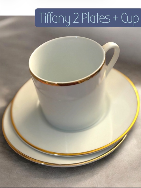 Tiffany & Co. Other - Tiffany & Co. set. 2 plates, and 1 cup - cream/white with gold rim